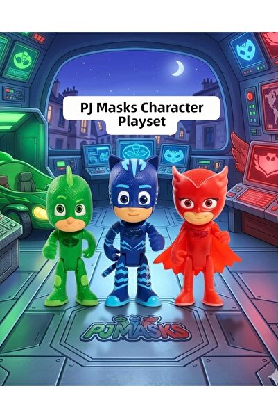 ÇEÇEN HOME 3-Piece Pjamaskeliler Character Toy Set, Cat Boy+Owl Girl+Lizard B...