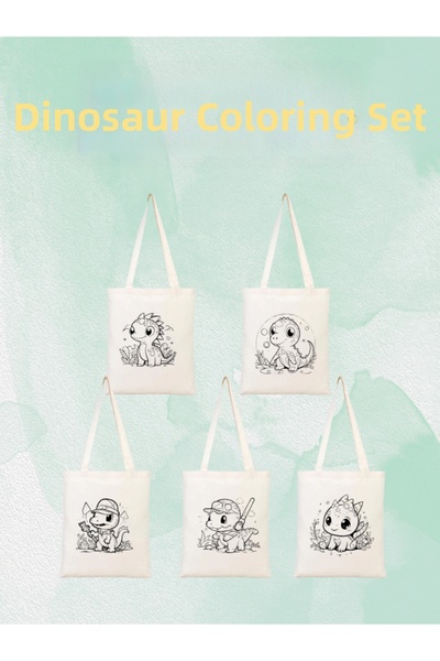 junobi مجموعة قماشية قابلة للرسم عليها على شكل ديناصورات (5 قطع) - نشاط تلوين...