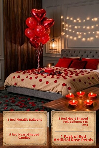 SkyPop Metallic Balloon, Foil Balloon, Heart Candle, Artificial Rose Petal, L...