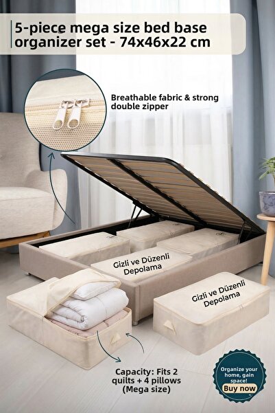 Textile sweet حقيبة تنظيم تحت القاعدة كريمية كبيرة الحجم مكونة من 5 قطع 74x46x22