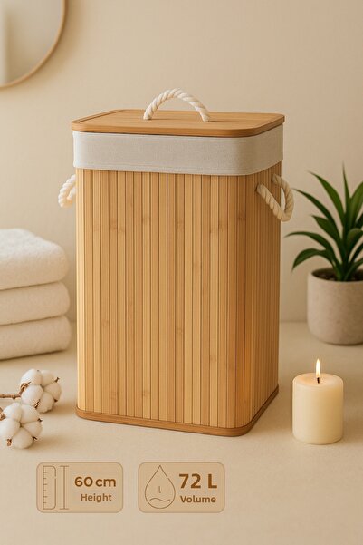Serstil Ορθογώνιο καλάθι ρούχων από μπαμπού με καπάκι – Διακοσμητικό και μοντ...