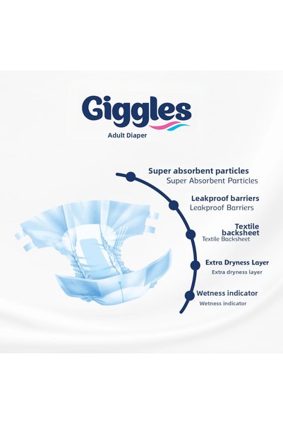 giggles Yetişkin Bel Tie-Detail Patient Diapers Large (L) - 30-Pack X 2 Packs (60 Pieces)