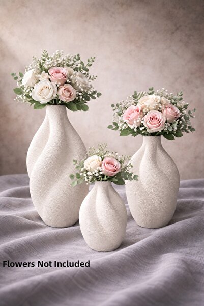 SZN HOME DESİGN Modern Curved 3-Piece Decorative Vase Set Ceramic Look Office...
