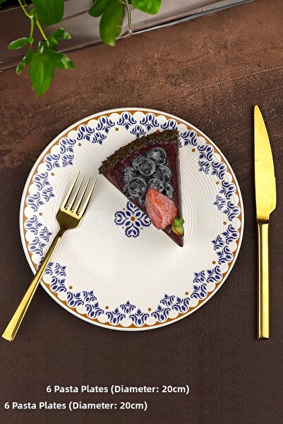 Pinkev Ottoman 6-Person Ceramic Cake and Dessert Plate Set - 20cm