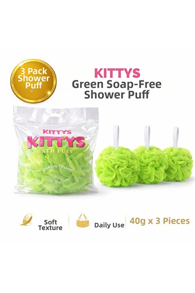 Kitty's KITTYS 3 قطع من ليفة الاستحمام الخضراء الخالية من الصابون 40 جرام، لي...