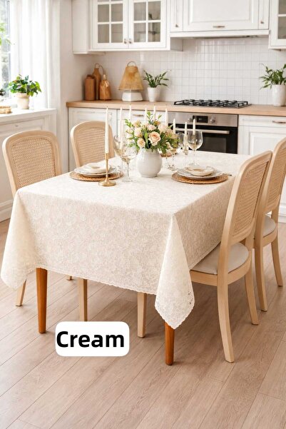 yek home tekstil evinizin her yerinde دانتيل قماش PVC شفاف بلون كريمي مفرش طا...