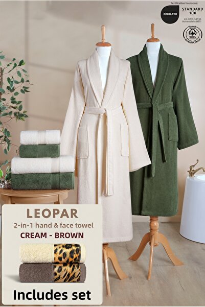 Ellaline 6-Piece Striped Bathrobe Family Set 100% Cotton Certified + Leopar 2...