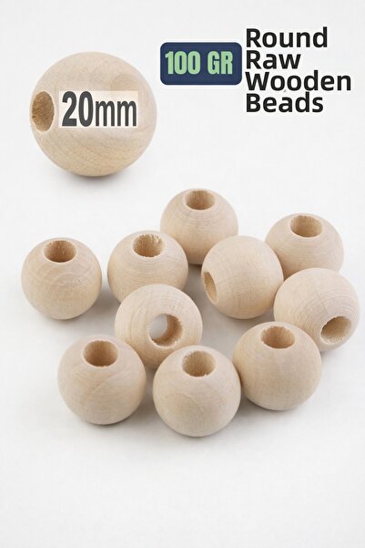 MACROMEKİDS 20 mm Raw Wooden Beads -100 Gr Round Perforated Natural Beads (Av...