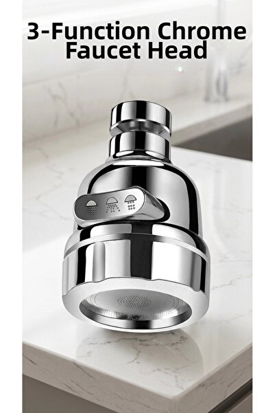 CT STONES رأس صنبور دوار من الكروم بثلاث وظائف للمطبخ والحمام