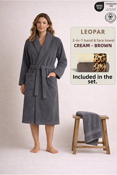 Ellaline 2-Piece Women's Shawl Bathrobe Set 100% Cotton Certified + Leopard 2...