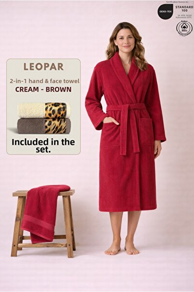 Ellaline 2-Piece Striped Women's Bathrobe Set 100% Cotton Certified and Leopa...
