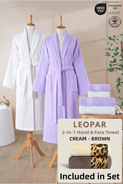 Ellaline 6-Piece Family Shawl Bathrobe Set 100% Cotton Certified + Leopar 2-P...