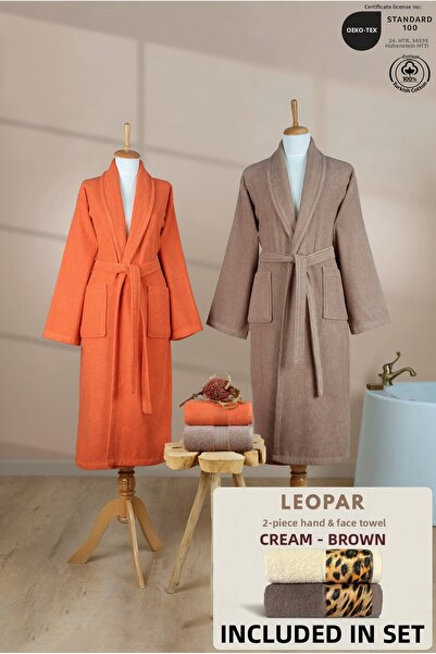 Ellaline 4-Piece Striped Şalyaka Bathrobe Set 100% Cotton Certified + Leopar ...