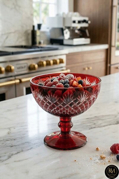Kristal Market وعاء فاكهة زخرفي مصنوع يدويًا بنمط شراشيب كريستالية مقطوعة بال...
