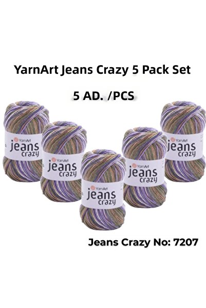 Yarnart خيط حياكة جينز كريزي أرت 7207، خيط تزيين 5 قطع