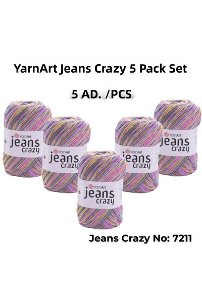 Yarnart خيط حياكة جينز كريزي أرت 7211، خيط تزيين 5 قطع