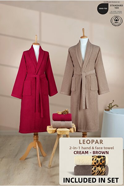 Ellaline 4-Piece Striped Şalyaka Bathrobe Set 100% Cotton Certified + Leopar ...