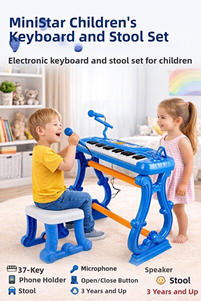 hak-iş oyuncak Boxed 37-Key Pedal Piano Blue