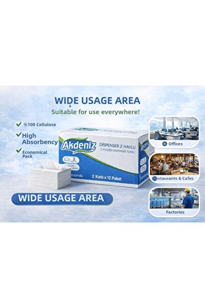 Twin Store Akdeniz Dispenser Z Towel 2 Layers 12 Pack |   Cellulose |   Econo...