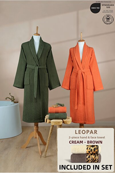 Ellaline 4-Piece Striped Şalyaka Bathrobe Set 100% Cotton Certified + Leopar ...