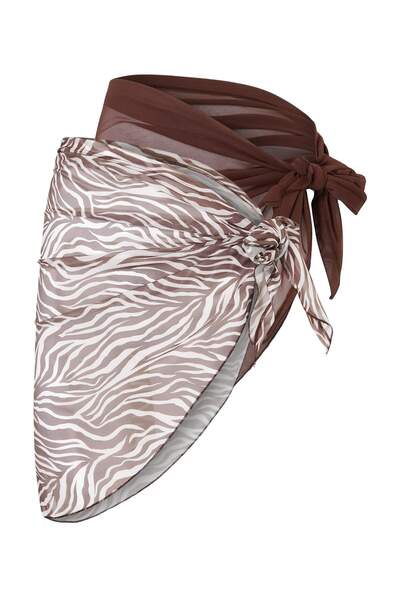 Trendyol Collection Πλεκτό Μίνι Παρεό Παραλίας με Λεοπάρ Σχέδιο TBESS25PR00002