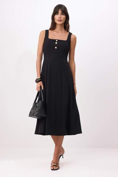 Trendyol Collection Μαύρο Ανοίγει από τη μέση τετράγωνο γιακά με χοντρό λουρά...