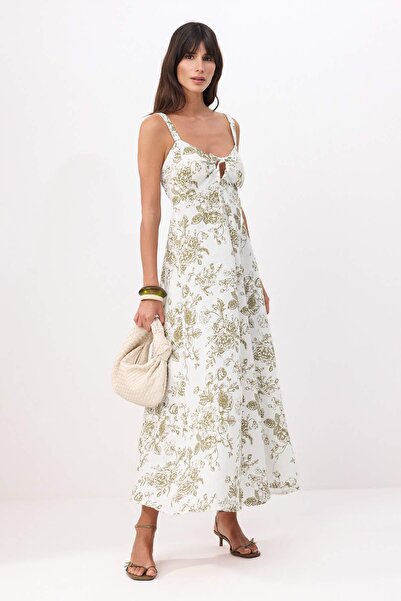 Trendyol Collection Rochie verde cu flori in Look țesut TWOSS26EL00664