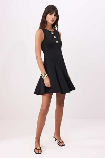 Trendyol Collection Μαύρο Ανοίγει από τη μέση Αμάνικο Μίνι Πλεκτό Φόρεμα με Κ...