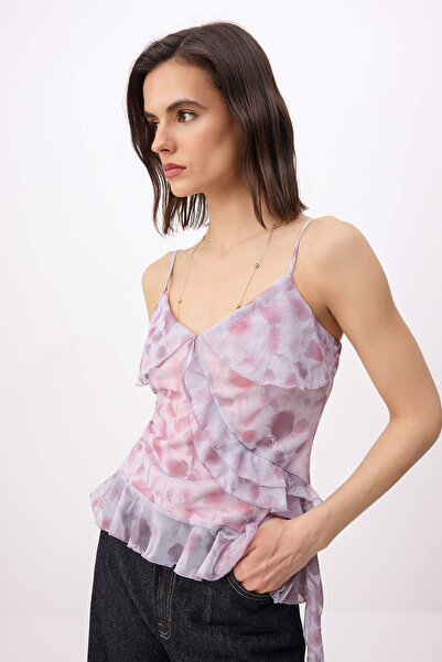 Συλλογή Trendyol Πολύχρωμη φλοράλ εφαρμοστή μπλούζα με λαιμόκοψη V, αμάνικη, ...