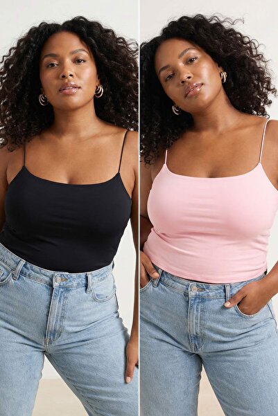 Trendyol Curve Anthracite-Pink 2-Pack Large Size Tank Top Tbbss25Cv00018