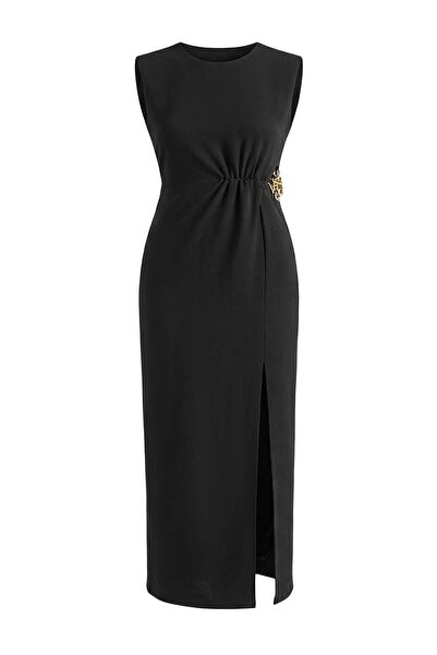 Trendyol Curve Crna Finike Tkano haljina veće veličine TBBSS26AH00008