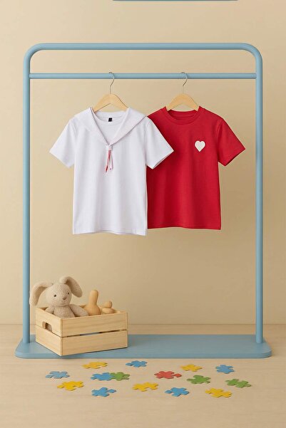 TRENDYOLKIDS Tricou tricotat simplu roșu-alb TKDSS26TS00028