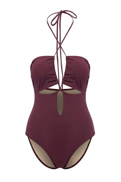 Trendyol Collection Costum de baie obișnuit cu detalii decupate Plum fără bre...