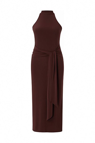 Trendyol Curve Καφέ Ζώνη Λεπτομερές λαιμόκοψη halter Εφαρμοστό στο σώμα Ελαστ...