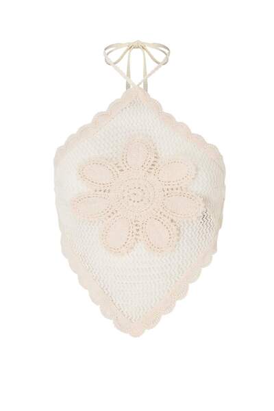 Trendyol Kollektion Beigefarbene, gestrickte Strand-Crop-Bluse mit Blumenappl...