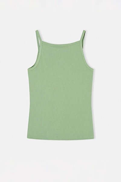 Trendyol Curve Mint Halter Neck Camisole Basic Knitted Plus Size Undershirt T...