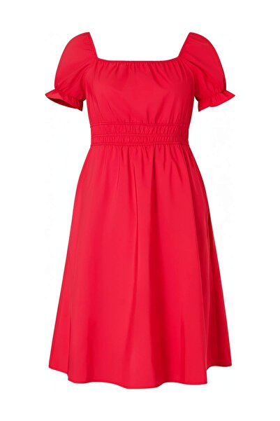 Trendyol Curve Red Finike Woven Plus Size Dress