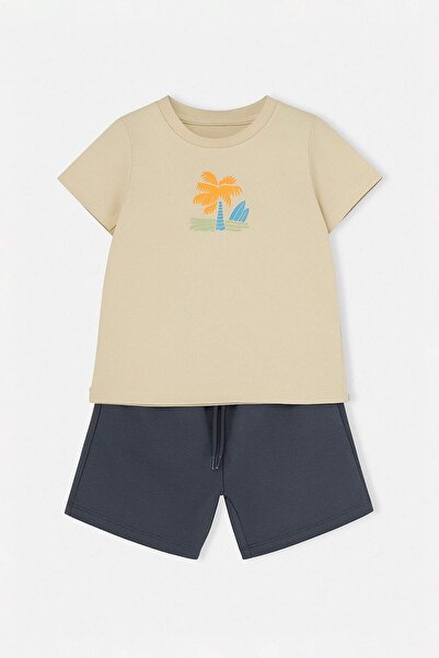 TRENDYOLKIDS Stone Tropical Gestricktes Unterteil - Oberteil-Set TKDSS24AU00008