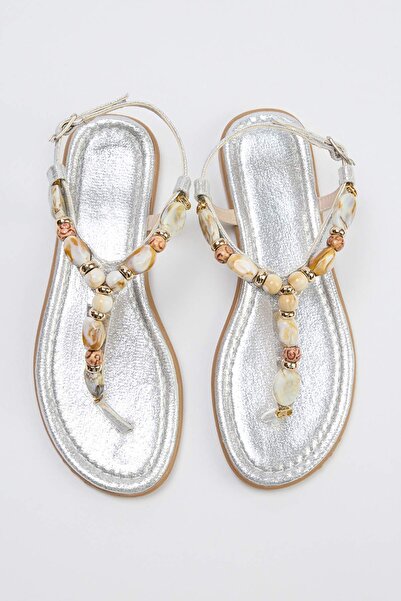 TRENDYOL SHOES Сребърни дамски сандали TAKSS26SD00019