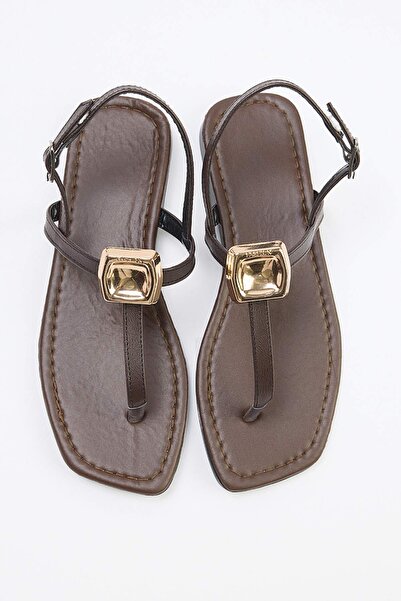 TRENDYOL SHOES Σκούρο καφέ Γυναικεία Σανδάλια TAKSS26SD00018