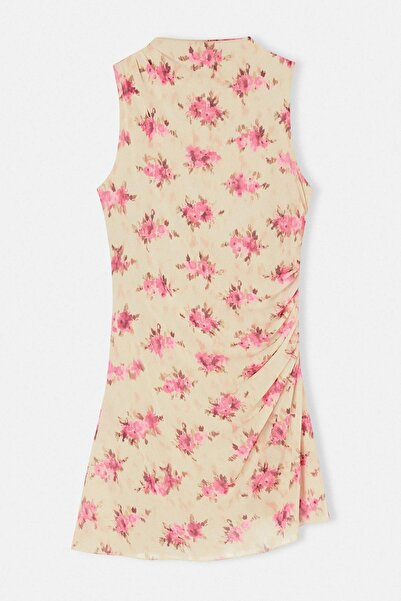 Trendyol Curve Rochie tricotată din tul cu model floral galben, mărime mare T...