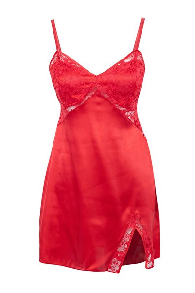 Trendyol Collection Crvena spavaćica od 100% poliestera, običnog satena, THMS...