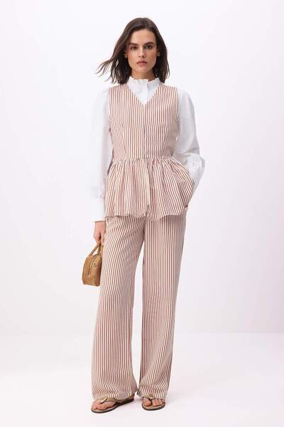 Trendyol Modest Multi-Colored Regular Linen-Look Striped Woven 3-Piece Hijab ...