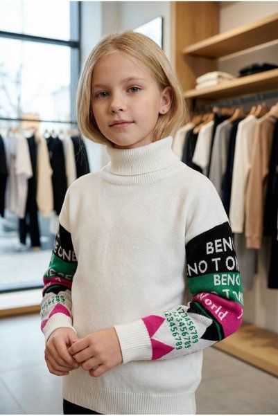 Minimoda Kids Pulover pentru fete cu guler înalt și mâneci, cu imprimeu