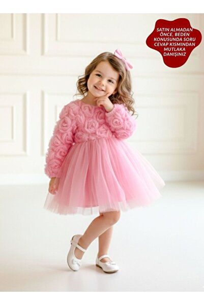 aysskids فستان ROSE للفتيات بتفاصيل ورودية لمناسبة خاصة في اليوم
