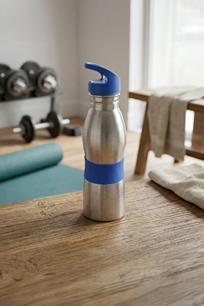 Vadi Pipetli Paslanmaz Çelik Su Matarası Mavi 600 ml