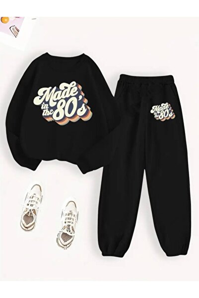 Oceanwear Women's Oversized 80S Printed Black Tracksuit Set