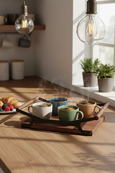 Snippy Grade - 6 Square Elysia Timeless Wooden Tray with Metal Detail and Com...