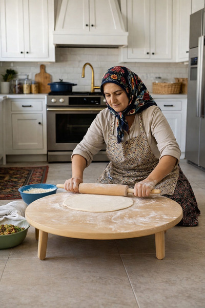 Muvesta 60Cm Mat Yüzey Ahşap Katlanır Ayaklı Yer Sofrası Hamur Yufka Mat Tasarım