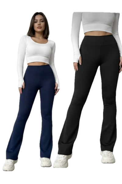 glanour بنطلون ضيق عالي الخصر خفيف صوف الفليس مبطن واسع الأرجل مجموعة من قطعتين